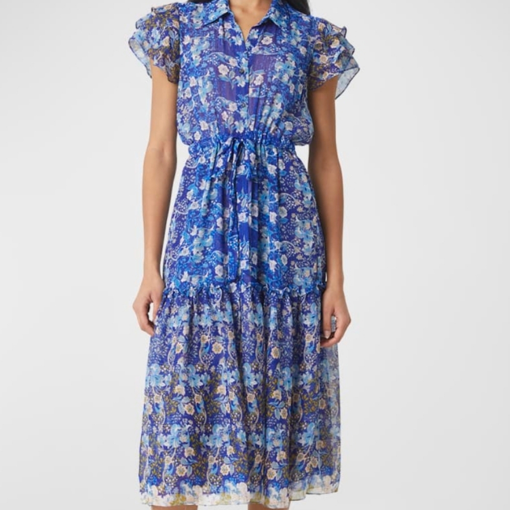Misa Los Angeles Viola Dress in Lapis Ombre Blue Floral Midi M
